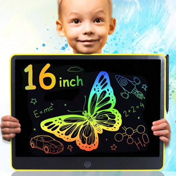 RSP Tablette LCD grand format de 16 pouces, tableau à dessin coloré, bloc-notes, tableau d'écriture, tableau de messages avec fonctions de verrouillage et d'effacement, tableau électronique pour enfants de 2 à 9 ans, filles et garçons, cadeau d'apprentissage et jouet éducatif