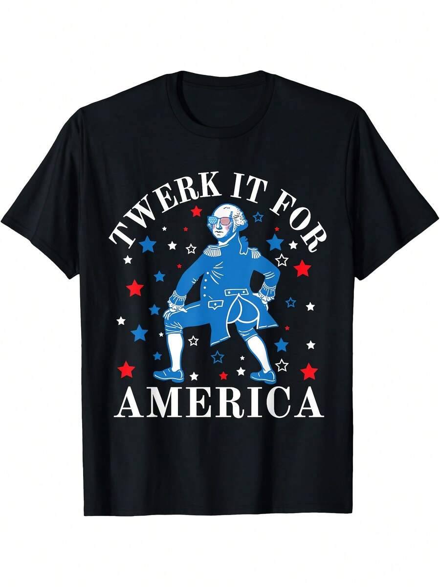 Twerk It For America Funny Patriotic Adult Humor 4th Of July T-Shirt - Black - View 1