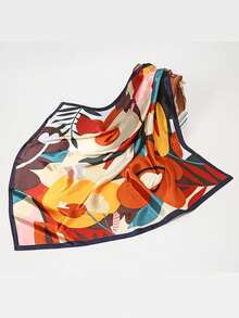 1pc Floral Pattern Ladies Square Scarf, Fashion Casual Sunscreen Head Scarf Neckerchief - Navy - View 7