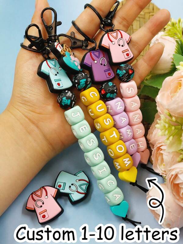 Custom Nurse Uniform Colorful Letter Keychain,Personalized Keychain,Customized Silicone Name Charm,Customizable Birthday Gifts,Letter Keychain,Purse Charms For Handbags,Key Chain For Women/Men,Kids Keychains,Anniversary,Bedroom,Versatile,Friends,Family,Students,Mother,Boys,Girls,Unique Gifts