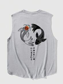 男士宽松印花背心，春夏 - 淺灰色 - 查看 3