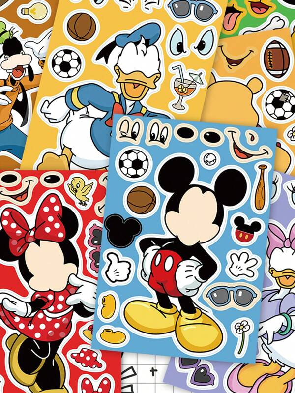 Disney 8pcs Disney Cartoon Character Puzzle Stickers For Laptops, Bumpers, Skateboards, Water Bottles, Computers, Cell Phone Cases And School Decorations, Decorative Stickers Scratch Resistant For Various Occasions Room Decor Home Decor Wall Decor Personalized Wall Stickers