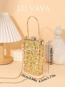 LU VAVA 水晶流苏亮片晚装手拿包 - 可拆卸链条和顶部手柄闪亮包，适合伴娘派对，香槟金色亮片婚礼钱包
