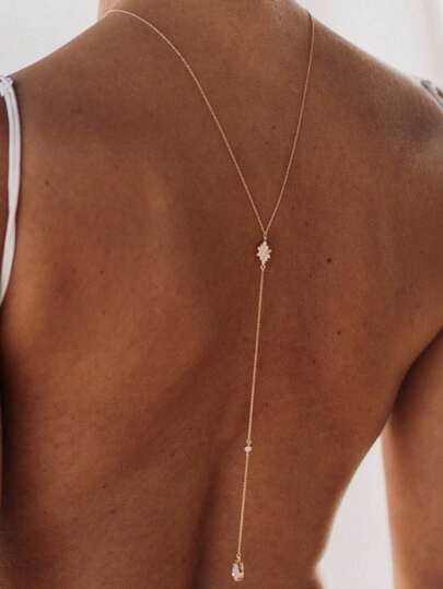 1pc Fashionable Sexy Waterdrop Backless Chain Necklace With Tassel, European & American Bride Body Chain For Rave