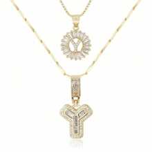 Dainty Bubble Initials Balloon Letter Necklace Set For Women Double-Layer Rock Initials Letter Necklace Set Synthetic Cubic Zirconia Micro-Inlaid Crown Letter Diy English