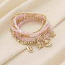 PHCOO 9pcs Bohemian Style Bead Bracelet, Includes Sea Turtle, Seashell, Starfish & Other Summer Ocean Elements Pendants, Suitable For Daily Wear