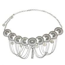 1pc Women's  Retro Style Hollow-Out Floral Waist Chain, New Dance Carving Coin Fringe Geometric Hanfu Accessory - 金色 - 查看 3