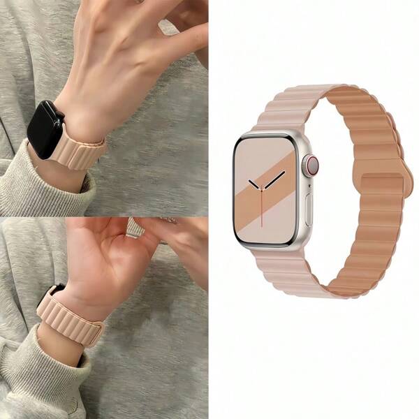 1pc Apple Watch Band, Dual Color Magnetic Silicone Bracelet, Skin-Friendly & Comfortable Smartwatch Replacement Strap, Suitable For Apple Watch 42mm, 38mm, 40mm, 41mm, 44mm, 45mm, 46mm, 49mm Series Ultra2, Ultra SE2, SE, 10, 9, 8, 7, 6, 5, 4, 3, 2, 1, Unisex For Daily Use, Sports, Gifts