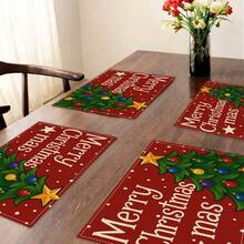 1/4 Set di Tovagliette Natalizie in Lino Stampato a Quadri Bufalo, Babbo Natale Invernale, Albero di Natale, Pupazzo di Neve e Cervo per Tavolo da Pranzo, Lavabili in Poliestere Rettangolari, Sottobicchieri, Tovaglie da Cucina, Tappetini per il Caffè, Adatti per Cucina, Sala da Pranzo, Matrimonio, Decorazione Casa, Decorazione Stanza, Decorazione Interna, Decorazione Tavolo, Decorazione Festa di Natale, Regalo Ideale