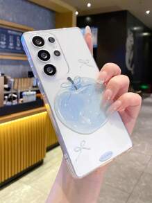 1 Stück blaue Schleifen Kristall Apfel Muster transparente TPU Handyhülle, stoßfest, kratzfest, fingerabdruckfest, mit Kameralinzenschutz, kompatibel mit Apple, Nothing, Pixel, INFINIX, Redmi