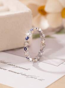 1 pieza Anillo estilo vintage con ojo de demonio de cobre y circonita cúbica, adecuado para adolescentes y uso diario, regalo para familia, amigos y compañeros de clase
