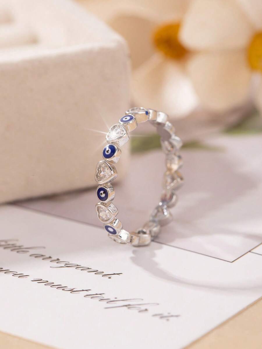 1 pieza Anillo estilo vintage con ojo de demonio de cobre y circonita cúbica, adecuado para adolescentes y uso diario, regalo para familia, amigos y compañeros de clase