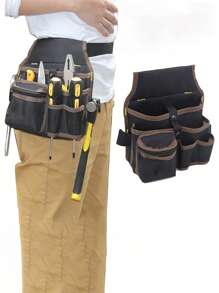 Multifunctional Canvas Tool Storage Bag, 1pc Black Multi,Belt Electrician Tool Kit, Drill Waist Bag, Wrench, Screwdriver, Hardware Tool Bag, Storage Bag,Non-Waterproof Utility Repair Bag For Electricians, Hand Washable,With Multiple Compartments For Organized Tool Storage,Repair Kit, Waist Pouch,Features Hammer, Drill, & Screw Holder, Tool Bag, Electrician Tools.