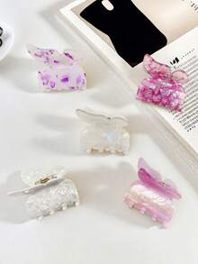 1 件蝴蝶动物印花可爱优雅亚克力发夹，发爪，通勤百搭，春夏秋冬，5 厘米中号立体蝴蝶发夹时尚发饰动物爪夹