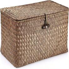 Hipiwe Wicker Shelf Baskets Bin With Lid, Handwoven Seagrass Basket Storage Bins Rectangular Household Basket Boxes For Shelf Wardrobe Home Organizer, Caramel X-Small - M - View 1
