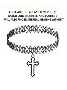 1 pezzo Collana con pendente a luna gotico, stile vintage con elementi di ragno, croce, teschio, ragnatela, teschio umano, design horror e bizzarro, catena regolabile seducente per il collo, adatta per le donne da indossare durante Ognissanti - nero - Visualizzare 8