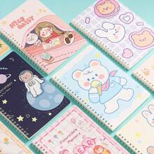 2 件可爱卡通图案创意线圈装订 A5 横线笔记本，适用于笔记和会议记录、学校用品、返校