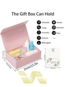 1pc- Hộp quà có nắp, hình chữ nhật có thể gấp lại, thích hợp cho hộp cầu hôn phù rể, đám cưới, Giáng sinh, Halloween, bao bì quà tặng sinh nhật (màu hồng) - Hồng - Xem 11