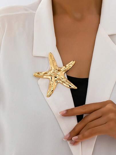 1 قطعة دبوس معدني على شكل نجمة البحر أنيق للصيف، إكسسوار للنساء اليومي والأعياد والمناسبات