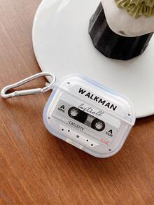 复古音乐磁带蓝牙耳机盒，WALKMAN Element耳机盒，Y2K风格，透明耳机盒，带1个耳机盒挂钩，兼容耳机