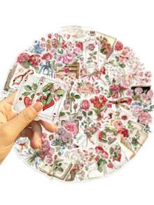 50pcs/Pack Transparent Floral Theme Stickers, Combination Of Roses And Letters, Suitable For Scrapbooking DIY, Planner, Sticker Album, Water Bottle, Notebook, Tablet, Luggage, Back To School Rewards, Etc. - Multicolor - View 7