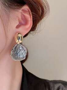 1 Paar Metalschalen-Textur-Ohrringe, exklusives Design für Frauen, Luxus Retro Mode vielseitiger Schmuck