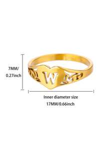 1PC Fashion Hollow Initial Letter Heart Rings For Women Gold Color Stainless Steel A-Z Letter Ring Aesthetic Wedding Jewelry Gift - Yellow Gold - View 23