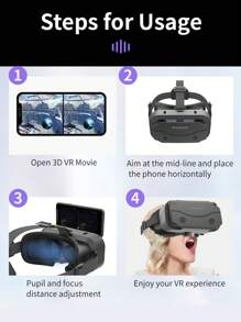 AyeBeau VR Glasses Virtual Reality Headset Viar Devices Helmet 3D Lenses Smart Goggles For Smartphones Phone Mobile Game Accessories, For 4.7-7.0 Inch Phones, With Black Remote Control