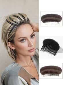 1 Stück Haar Volumen Kamm - Unsichtbarer Wurzellifter, geeignet für hohe Krone, dicke Clip-in Extensions (schwarz/braun), Styling flauschige Einsätze, geeignet für Pony und hohe Dutt, ideal für Hochzeiten, Dates und den täglichen Gebrauch, 3 Sekunden hohe Krone (optische Erhöhung um 3cm), Erste-Hilfe-Artefakt (Retter für fettiges/flaches Haar), Haarklammern, Haarspangen