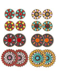 TopHanqi Bộ 16/8/4 đôi hoa tai đính đá phong cách Bohemian, trang sức hình tròn hình học màu bạc/đồng cổ, phù hợp với phụ nữ đeo hàng ngày, thời trang đường phố, quà tặng, mọi mùa - Nhiều màu - Xem 12