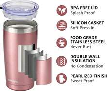 Travel Coffee Tumbler 20 Oz, Insulated Mug With Lid, Stainless Steel Cup For Hot And Cold Drinks, Rose Gold - 金色 - 查看 2