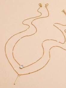 2pcs Fashionable Crystal Water Drop Multilayer Necklace For Women - Yellow Gold - View 3