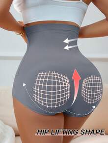 女士高腰塑身收腹内裤带扣塑身瘦身紧身平腹提臀提臀塑身腰部束腿控油内衣 - 深灰色 - 查看 2