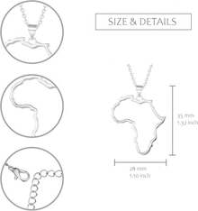 Women's Minimalist Africa Map Pendant Necklace,  Personalized Africa Motherland Continent Outline Necklaces Chain Length 18" Extension Chain 2" ( 18K Gold And Silver Plated Both Choice, Jewelry With Gifts Box)2025 - 銀色 - 查看 7