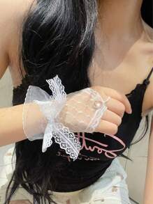 1pc Bride Wedding Dress Thin Lace Gloves, Daily Performance/Wedding Party Gift, Sexy Short White Mesh