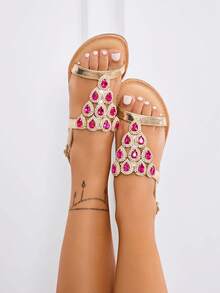 PU CON TACCO BASSO CON STRASS 中的桑达利 TOMAIA MOLTO ELEGANTE - 玫紅色 - 查看 2