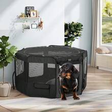 Dog Playpen Portable Pet Play Pens For Small Dog/Cat/Rabbit/Chicks, Cat Playpen Indoor/Outdoor With Carring Case, Removable Zipper Top And Bottom (Black, Medium (36"X36"X20"), 8) - 黑色 - 查看 8
