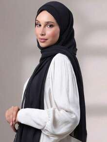 1pc 180*70CM Scarf Texture Crinkled Satin Crepe Crinkled Shawls And Wraps Silk Feeling Chiffon Hijab Women Long Hair Scarves Braids Soft Headscarf Headbands Scarf Bandana Beach Cover Up Sarong Satin Hijab Daily Life Evening Travel Wedding Party Bridal - Baby Pink - View 5