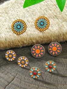 TopHanqi Bộ 16/8/4 đôi hoa tai đính đá phong cách Bohemian, trang sức hình tròn hình học màu bạc/đồng cổ, phù hợp với phụ nữ đeo hàng ngày, thời trang đường phố, quà tặng, mọi mùa - Nhiều màu - Xem 11