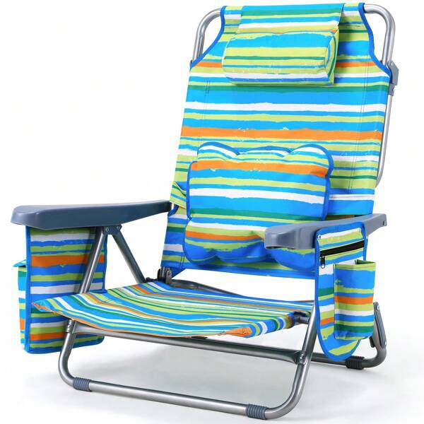 Bolsa de almacenamiento para silla de playa reclinable, tipo mochila, con hielera, 5 posiciones, plegable, para acampar al aire libre, con correas de mochila, bolsa térmica y portavasos.