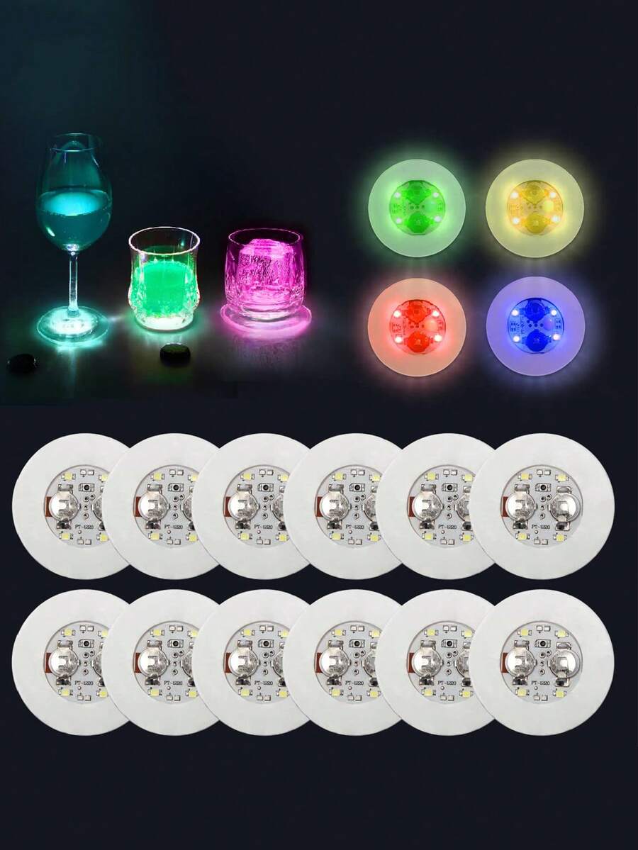 Đế lót ly đèn LED nhiều màu với 7 màu, 6 đế lót ly đèn LED cho đồ uống, đĩa đế lót ly đèn LED, đèn chai và đèn dán cho tiệc, hoàn hảo cho tiệc, đám cưới, sinh nhật, quầy bar