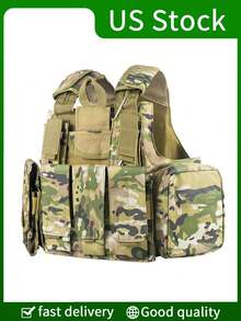 Áo vest săn bắn chiến thuật đa chức năng, túi ba băng đạn phía trước, có nhiều túi tiện ích, vải chống rách bền, thích hợp cho săn bắn, huấn luyện, sinh tồn ngoài trời, v.v. - Nhiều màu - Xem 2