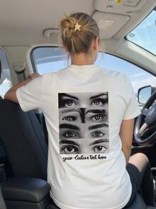 Customized Photo T-Shirt, Girlfriend Eye Photo, Customized Eye T-Shirt - Add Your Favorite Photo And Text (Girlfriend Photo/Couple Photo/Family Photo/Selfie/Pet Photo/Friend Photo) To Design Your Own Personalized Printed T-Shirt - White - View 2
