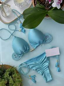 Nuevo Bikini de mujer con triángulo de cuerda sin espalda, traje de baño multicolor