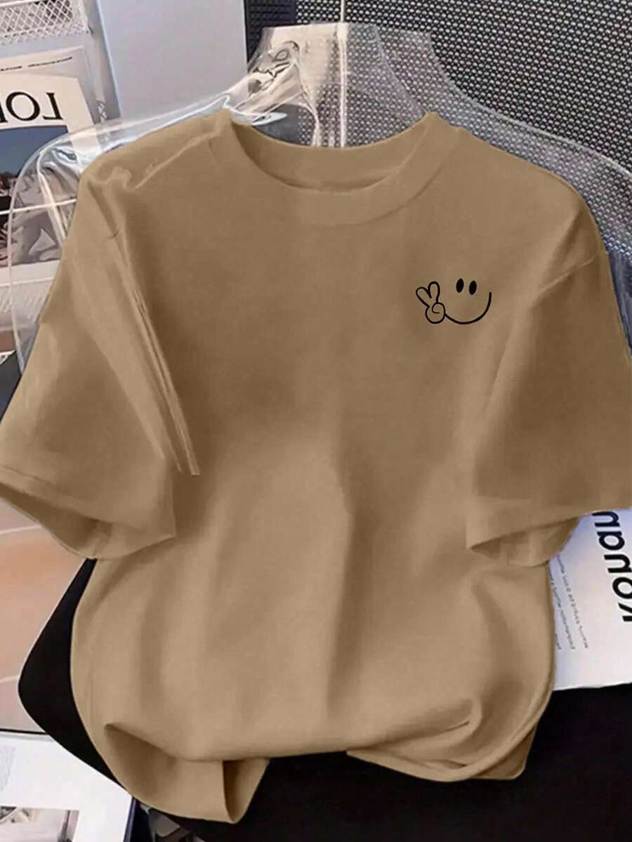 CAMISETA DE DAMA CON ESTAMPADO CARITA FELI MINI PARA ESTE VERANO IDEAL PARA GYM O CASUAL - Caqui - Ver 1