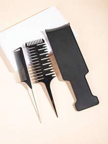 3 件套黑色染发和挑染刷套装，包括挑染板、挑尾梳和发刷，用于精确分发、染色和造型，防静电塑料结构，使用顺滑，不损伤头发，专业沙龙和家用染发工具，适用于浓密、卷曲、直发和细发，符合人体工程学的设计提供舒适的抓握和易于操作，是染色、挑染和分区任务的必备工具，返校、旅行度假必需品，女士发饰