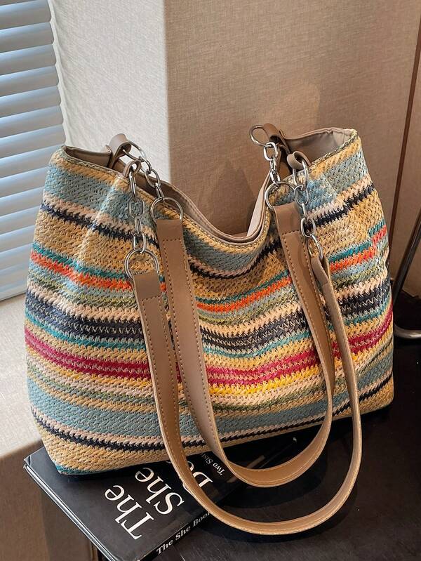 Simple Big Capacity Tote Bag Rainbow Shoulder Bag