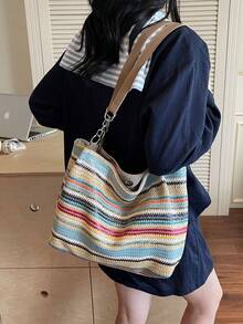 简约大容量托特包彩虹单肩包 - 彩色 - 查看 3