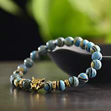 Gold Leopard Head Bracelet For Men Fashion Male Punk Blue Weathered Volcanic Lava Stone Bracelets Jewelry - Multicolor - View 17
