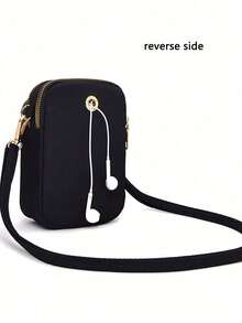 1pc Fashionable And Simple Cross-Body Walking Mini Bag, Vertical Coin Purse With Mobile Phone Pocket, Casual Travel Back To School Gift - Black - View 4